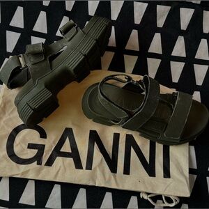 Ganni Olive Green Platform Sandals